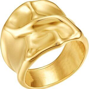 Vintage Rings Chunky Statement Rings Thick 18K Gold Plated Band